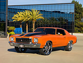 AUT 23 RK1156 01
1971 Chevrolet Monte Carlo Orange Black Stripe Low 3/4 Front View On Pavement