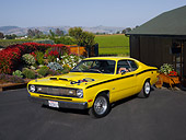 AUT 23 RK1185 01
1972 Plymouth Duster Yellow 3/4 Front View On Pavement