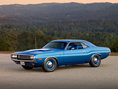 AUT 23 RK1216 01
1970 Dodge Hemi Challenger Blue 3/4 Side View On Pavement