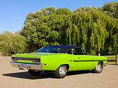 AUT 23 RK1243 01
1970 Plymouth GTX Green 3/4 Rear View On Pavement