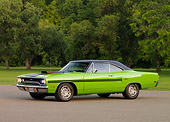 AUT 23 RK1246 01
1970 Plymouth GTX Green 3/4 Side View On Pavement