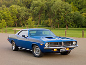 AUT 23 RK1250 01
1973 Plymouth Cuda Blue 3/4 Front View On Pavement