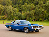 AUT 23 RK1251 01
1973 Plymouth Cuda Blue 3/4 Front View On Pavement