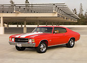 AUT 23 RK1265 01
1971 Chevrolet Chevelle SS 572 Red White Stripes 3/4 Front View On Pavement