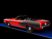 AUT 23 RK1589 01
1971 Plymouth Hemi Barracuda Convertible Red And Black 3/4 Rear View Studio