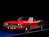 AUT 23 RK1591 01
1971 Plymouth Hemi Barracuda Convertible Red And Black 3/4 Front View Studio