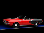 AUT 23 RK1592 01
1971 Plymouth Hemi Barracuda Convertible Red And Black 3/4 Front View Studio
