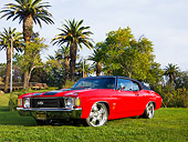 AUT 23 RK1626 01
1972 Chevrolet Chevelle SS Red 3/4 Front View On Grass By Trees