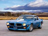 AUT 23 RK1629 01
1972 Pontiac Trans Am Blue 3/4 Front View On Pavement By Trees