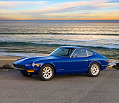 AUT 23 RK1650 01
1971 Datsun 240Z Blue 3/4 Front View On Pavement At Dusk