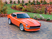 AUT 23 RK1666 01
1972 Datsun 240Z Orange 3/4 Front View On Driveway