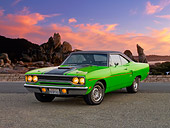 AUT 23 RK1690 01
1970 Plymouth Road Runner Green 3/4 Front View On Pavement