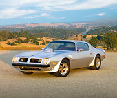 AUT 23 RK1699 01
1975 Pontiac Firebird Trans Am Silver 3/4 Front View On Pavement