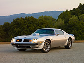 AUT 23 RK1700 01
1975 Pontiac Firebird Trans Am Silver 3/4 Front View On Pavement