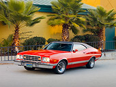 AUT 23 RK1753 01
1973 Ford Gran Torino Sport Red 3/4 Front View On Pavement By Building