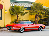 AUT 23 RK1754 01
1973 Ford Gran Torino Sport Red 3/4 Rear View On Pavement By Building