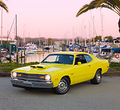 AUT 23 RK1769 01
1974 Dodge Dart Sport Yellow 3/4 Front View On Pavement By Marina