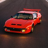 AUT 24 RK0048 02
1986 De Tomaso Pantera GT5-S Red Overhead 3/4 Front View On Pavement