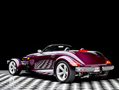 AUT 25 RK0082 06
1998 Plymouth Prowler Roadster Burgundy 3/4 Rear View On Checkered Floor Studio