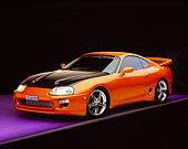 AUT 25 RK1270 05
1995 Toyota Supra Custom Orange And Black 3/4 Front View On Purple Floor Gray Line Studio