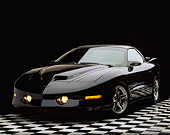 AUT 25 RK0019 07
1997 Pontiac Firebird Trans Am WS-6 Black 3/4 Front View On Checkered Floor Studio