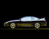AUT 25 RK0022 01
1997 Mitsubishi 3000GT Black Profile On Yellow Line Purple Shade Studio Backgrnd