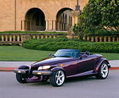 AUT 25 RK0078 03
1998 Plymouth Prowler Roadster Burgundy 3/4 Front View On Pavement By Grass And Trees