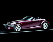 AUT 25 RK0081 03
1998 Plymouth Prowler Roadster Burgundy 3/4 Side View On Gray Line Studio