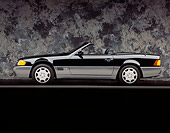 AUT 25 RK0201 05
1994 Mercedes-Benz 600SL Roadster Black Profile View On Gray Line And Background Studio