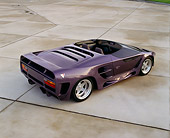 AUT 25 RK0261 02
1993-94 Vector/Avtech Roadster Purple Overhead Rear 3/4 View On Pavement