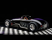 AUT 25 RK0282 12
1996 California V-8 Special Hand-Made Roadster Black 3/4 Rear View On Checkered Floor Studio