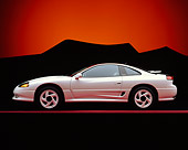 AUT 25 RK0727 01
1991 Dodge Stealth Turbo R/T White Profile View On Red Line Silhouette Background Studio