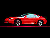 AUT 25 RK0735 01
1991 Dodge Stealth R/T Turbo Red 3/4 Side View On Red Line Studio