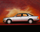 AUT 25 RK0828 03
1990 Lexus Silver Profile View On Red Line Orange Clouds Background Studio
