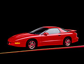 AUT 25 RK0838 04
1993 Pontiac Firebird Trans Am Red 3/4 Side View On Red And Yellow Lines Studio