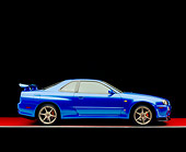 AUT 25 RK1393 10
1999 Nissan Skyline GTR Blue Profile View On Red Floor Gray Line Studio