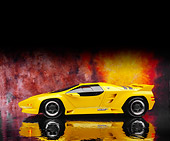 AUT 25 RK1402 09
1992 Vector W8 Yellow Profile View On Mylar Floor Sunburst Background
