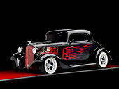 AUT 26 BK0009 01
1933 Chevrolet Mercury CC Coupe Hot Rod Black With Red Flames 3/4 Front View Studio
