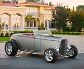 AUT 26 BK0013 01
1932 Ford Roadster Two Tone Silver 3/4 Front View On Pavement By Mansion
