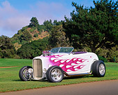 AUT 26 RK0050 01
1932 Ford Roadster White With Purple Flames 3/4 Front View On Grass
