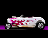 AUT 26 RK0107 05
1932 Ford Hi Boy Roadster White Purple Flames Side View Purple Floor Gray Line Studio