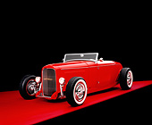 AUT 26 RK0563 02
1932 Ford Channel Roadster Red 3/4 Front View On Red Floor Studio