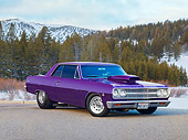 AUT 26 RK2737 01
1965 Chevrolet Chevelle SS Hot Rod Purple 3/4 Front View On Pavement By Hills