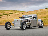 AUT 26 RK2771 01
1960 Blastolene Peterbilt Truck Hot Rod 3/4 Front View On Pavement By Hills