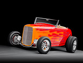 AUT 26 RK2800 01
1932 Ford Roadster Hot Rod Red With Orange Flames 3/4 Front View Studio