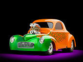 AUT 26 RK2809 01
1941 Willys Coupe Hot Rod Orange And Green 3/4 Front View Studio