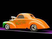 AUT 26 RK2810 01
1941 Willys Coupe Hot Rod Orange And Green 3/4 Rear View Studio