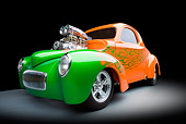 AUT 26 RK2812 01
1941 Willys Coupe Hot Rod Orange And Green 3/4 Front View Studio