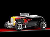 AUT 26 RK2873 01
1932 Ford Roadster Hot Rod Black With Flames 3/4 Front View Studio