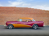 AUT 26 RK2877 01
1954 Buick Special Hot Rod Burgundy And Orange Profile View On Pavement By Brick Wall